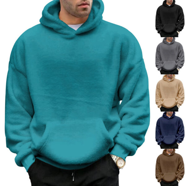 Double-sided Velvet Hooded Sweater Men's Plush Sweatshirt With Pockets - Image 3