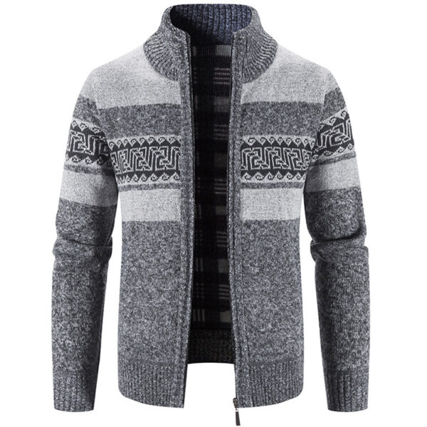 Casual Men's Hooded Color Block Printed Cardigan Knitted Cardigan Sweater Jacket - Image 8