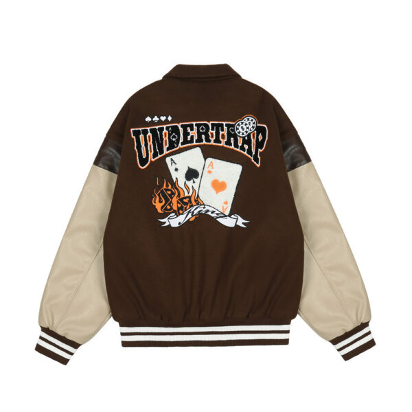 Embroidered PU Leather Sleeve Stitching Baseball Jacket Cotton Jacket Men - Image 3