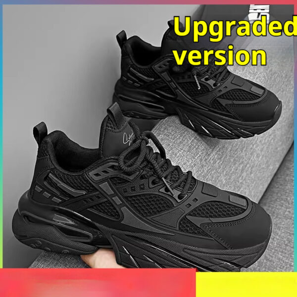 Pure Black Thick Sole Increased Leisure Sneaker Dad Shoes - Image 3