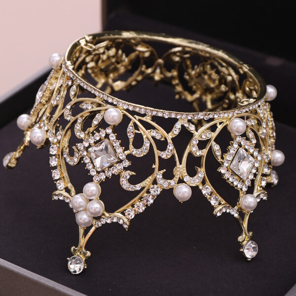 Baroque Bridal Tiara Crown Square Diamond Round Princess Crown - Image 3