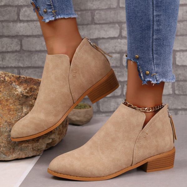 Chunky Heel Pointed Toe Ankle Boots With V-cut Design Fashion Fall Winter Short Boots For Women Shoes - Image 5