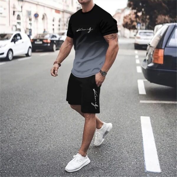 3D Printed Short-sleeved T-shirt 2-Piece Men's Casual Sports Suit - Image 3