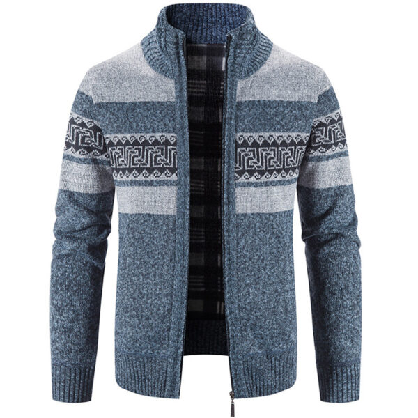 Casual Men's Hooded Color Block Printed Cardigan Knitted Cardigan Sweater Jacket - Image 3