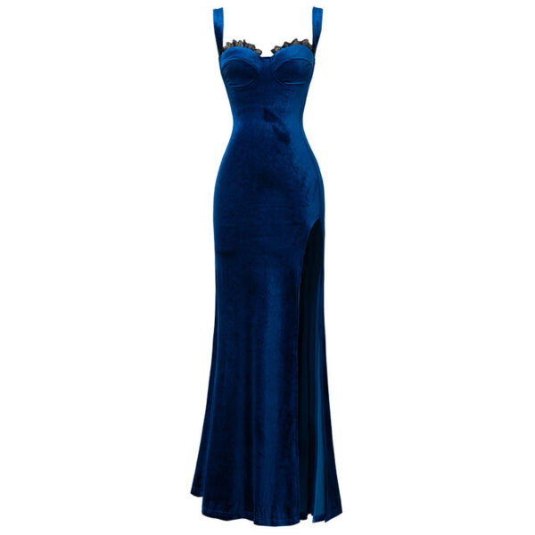 Velvet Lace Wrap Hip Evening Dress - Image 3