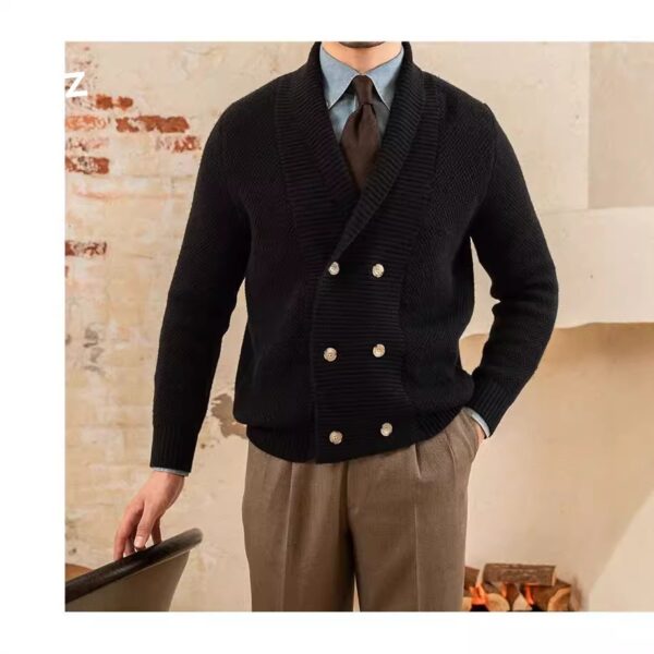 Fall Winter Men Coat V-neck Sweater Trendy Simple - Image 4