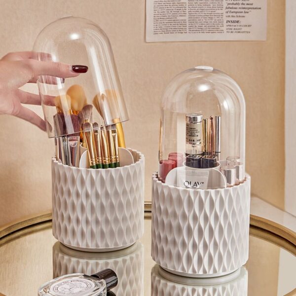 360 Rotating Large Capacity Transparent Makeup Brush Storage Pen Holder Acrylic Dust With Lid Desktop Cosmetic Storage Box - Image 4