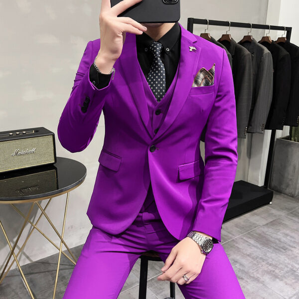 Men's Three-piece Suit Korean Style One Button - Image 10