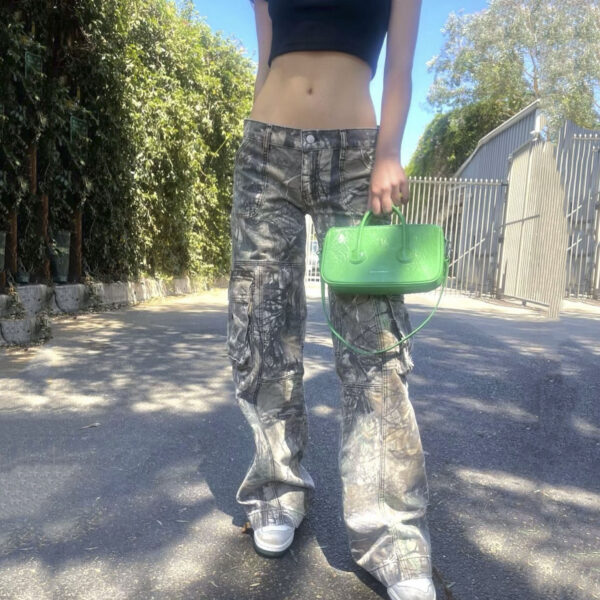 Casual Camouflage Cargo Pants Loose Overalls Summer Low Waist Straight Trousers With Pockets - Image 8