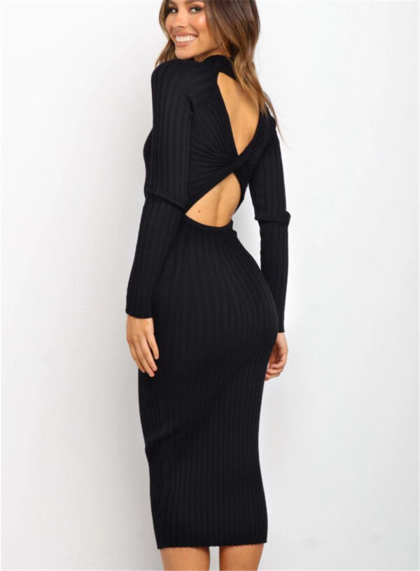 New Style Women's Suits Sweater Dresses Women's Solid Color Backless Bow Tight Dresses - Image 4