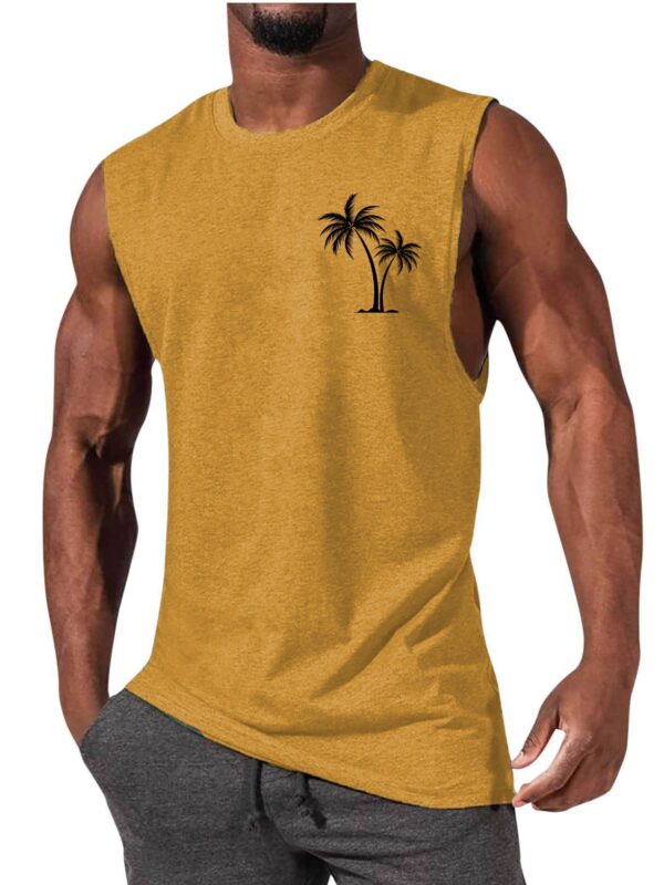 Coconut Tree Embroidery Vest Summer Beach Tank Tops Workout Muscle Men Sports Fitness T-shirt - Image 7