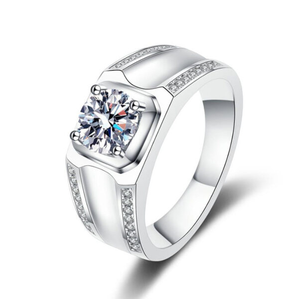 Moissanite Ring Men's S925 Sterling Silver Ring 1 Karat - Image 4