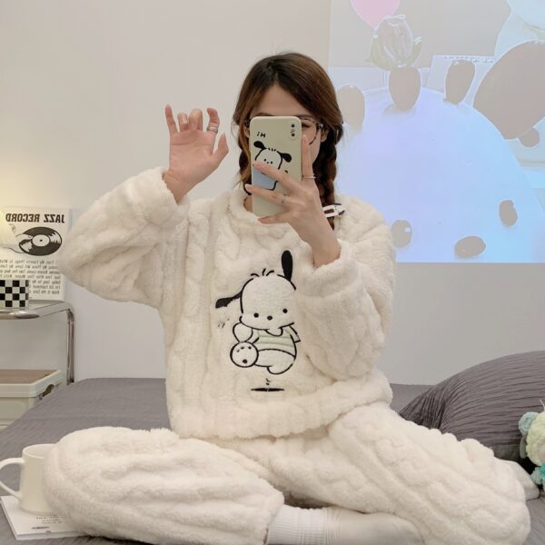 Winter Pajamas Sets Homewear Solid Color Loose Thickened Coral Velvet Pullover Long Sleeves And Trousers Warm Pajamas Indoor Outdoor Casual Clothes - Image 4