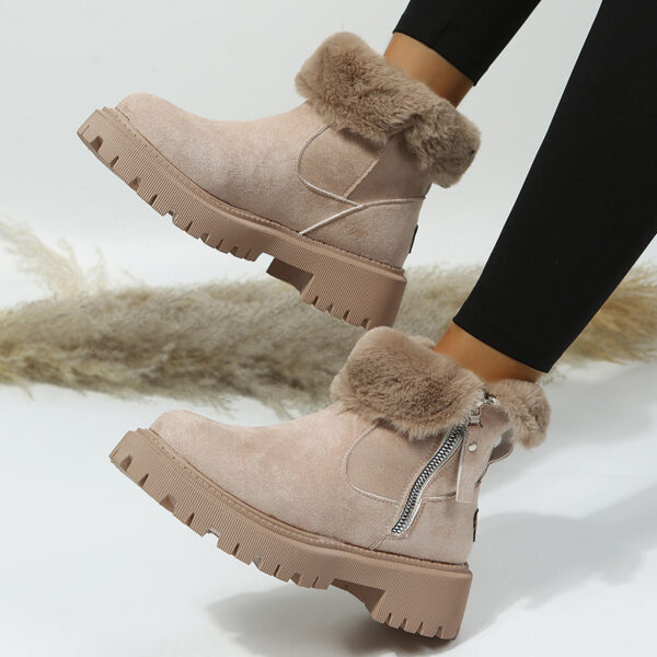 Women's Snow Boots Winter Warm Foldable Plush Tube Short Boot Solid Color Round-toe Platform Shoes - Image 3