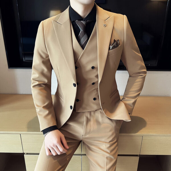 Suit Three-piece Suit Slim Style Double Buckle Solid Color Light Business - Image 6