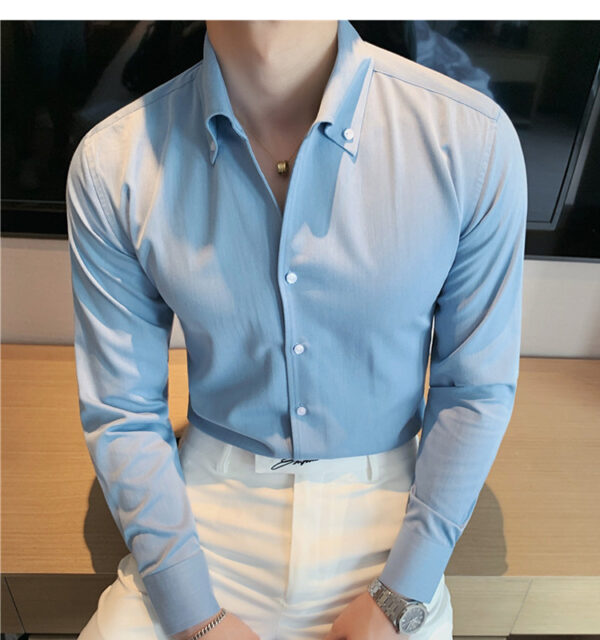 Large V-neck Men's Long-sleeved Business Shirt - Image 8