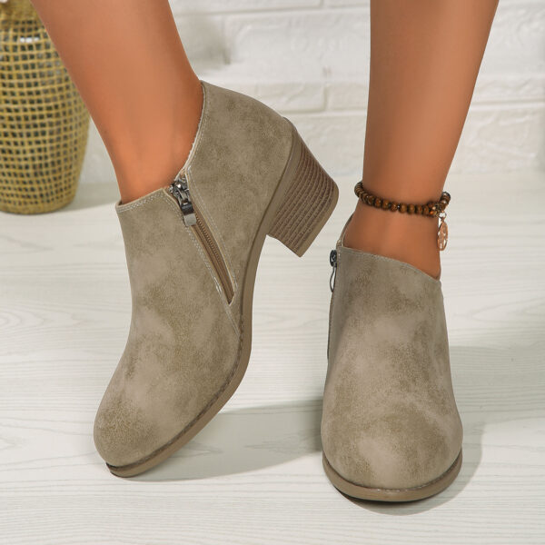 Chunky Heel Round Toe Ankle Boots With Side Zipper Design Fashion Fall Winter Short Boots For Women Shoes - Image 3