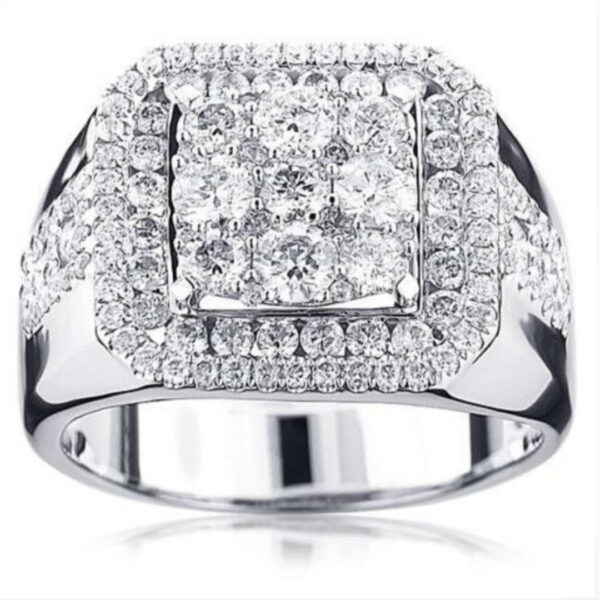 Men's Simple Silver Square Diamond Ring - Image 4