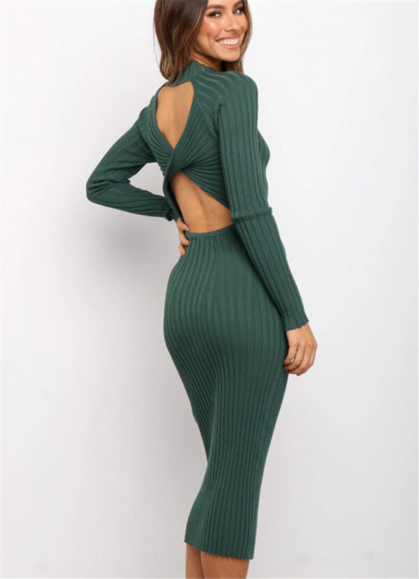 New Style Women's Suits Sweater Dresses Women's Solid Color Backless Bow Tight Dresses - Image 6