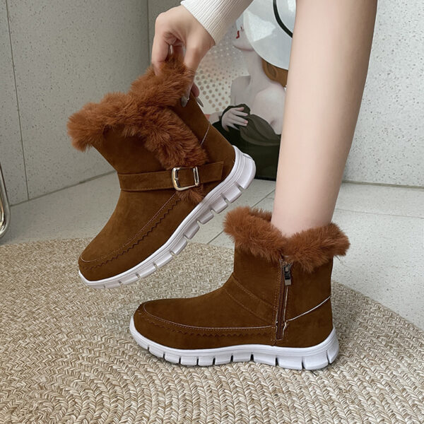 New Snow Boots Winter Warm Thickened Solid Color Plush Ankle Boots With Buckle Design Plus Velvet Flat Shoes For Women - Image 8