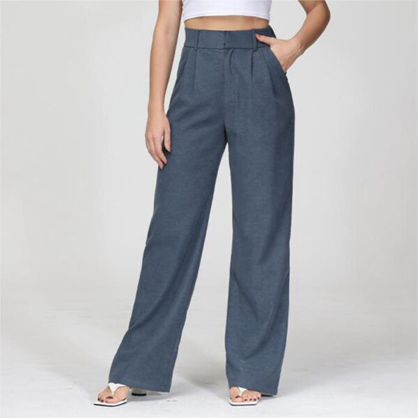 High Waist Straight Trousers With Pockets Wide Leg Casual Pants For Women - Image 5