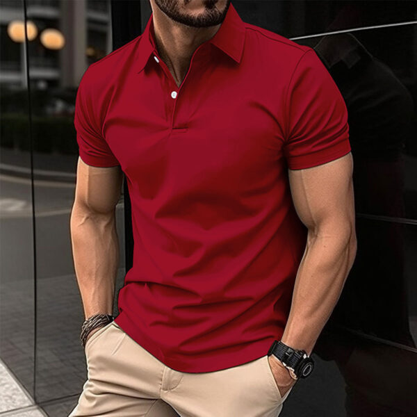 Summer Short Sleeve Polo Shirt Men Solid Color Button Lapel Button Top - Image 10