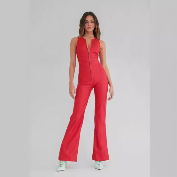 Summer Slim Heart-shape Backless Denim Jumpsuit Women Halter Neck Zip Up High Waist Panst Retro Style Clothing - Image 4