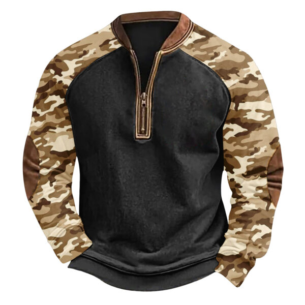 Printed Half Zipper Camouflage Men's Sweater - Image 10