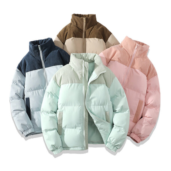 Winter Stand Collar Contrast-colored Coat Cotton Padded Jacket For Men Women Clothing - Image 9