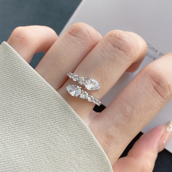 S925 Sterling Silver Open-end Zircon Ring Pear-shaped High Carbon - Image 3