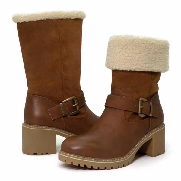 Fashion Boots With Buckle Chunky Heel Shoes Warm Winter Round Toe Western Boots For Women - Image 7