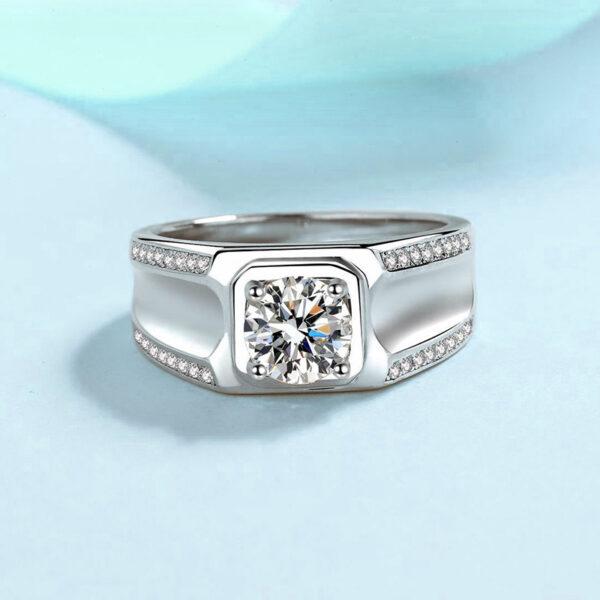 Moissanite Ring Men's S925 Sterling Silver Ring 1 Karat - Image 3