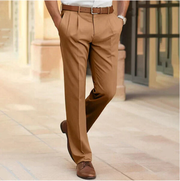 Men's Casual Suit Pants Fashion Trousers Mid Waist Straight Long Pants For Office Business Formal - Image 4