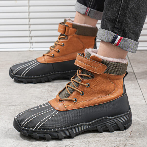 Winter Fleece Lace-up Snow Boots For Men Women Waterproof And Anti-slip Outdoor Work Boot Fashion Warm Mid-tube Cotton Shoes Men - Image 7