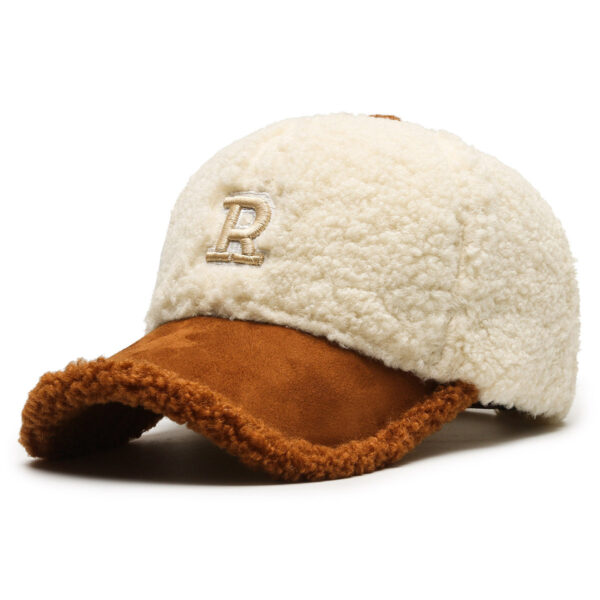 Letter R Teddy Plush Warm Lamb Wool Hat - Image 9