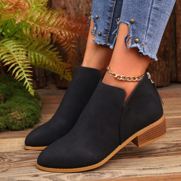 Chunky Heel Pointed Toe Ankle Boots With V-cut Design Fashion Fall Winter Short Boots For Women Shoes - Image 3