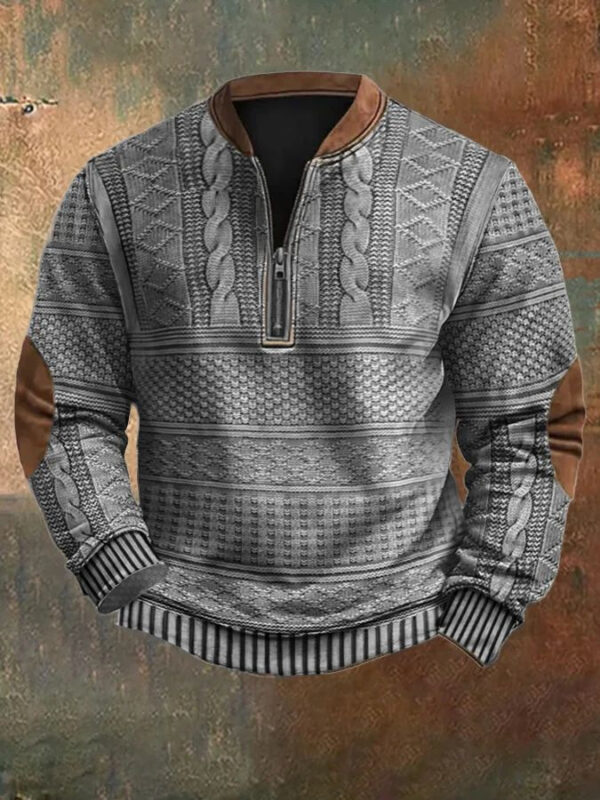 Autumn Winter Digital Printing Half Zipper Sweater For Men - Image 4