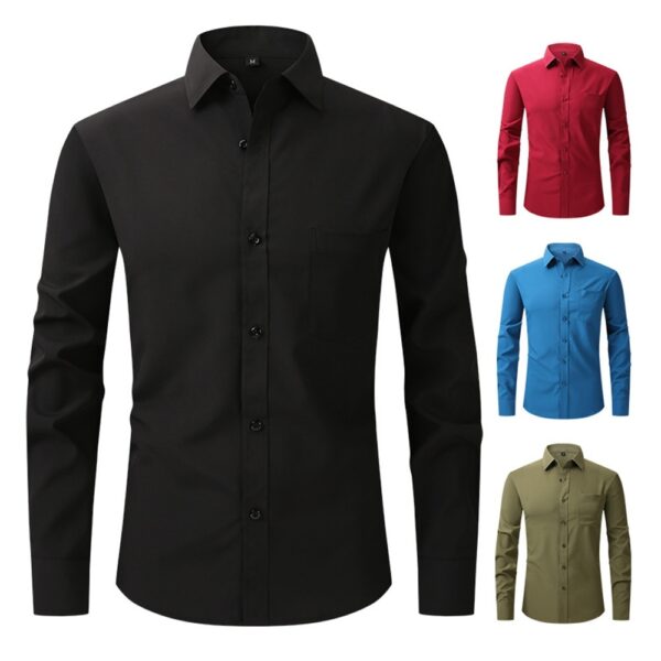 Commute Minimalist Business Professional Non-ironing Stretch Shirt Long Sleeve Men's High Sense - Image 6