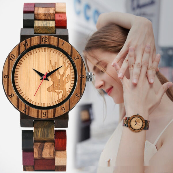 Classic Women's Colorful Elk Quartz Wooden Watch - Image 3