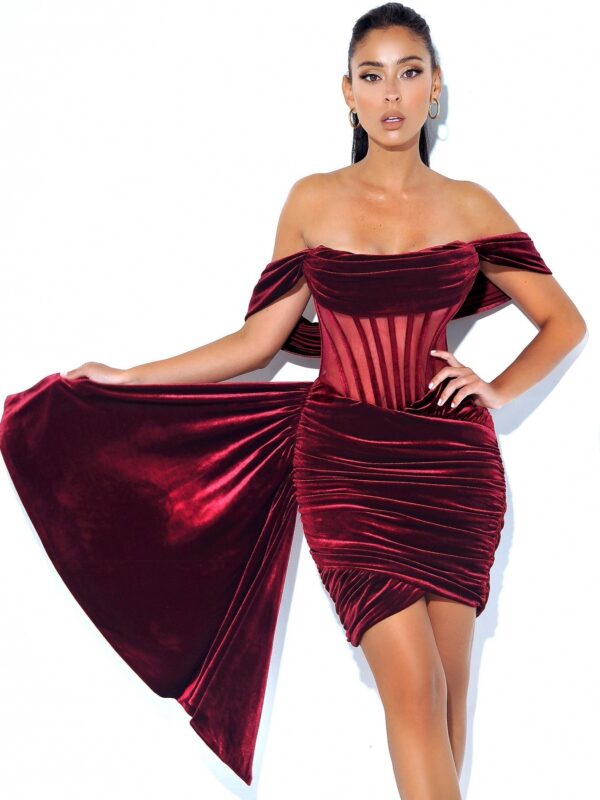 Women's Velvet With Breast Sexy Evening Dress - Image 7