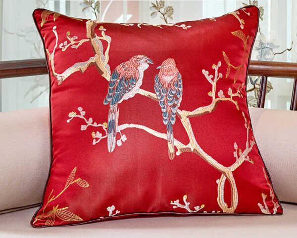 Chinese Throw Pillow Flower And Bird Jacquard Style Chair Cushion Cushion - Image 6