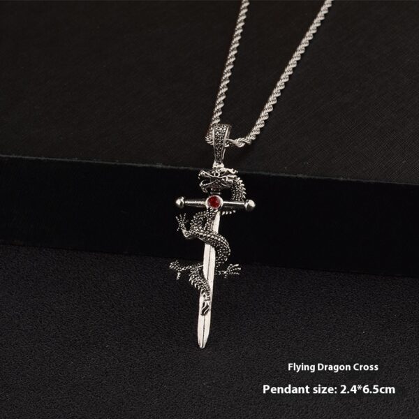 Fashion Jewelry Dragon Sword Pendant Necklace Paved Black Color Jewelry For Men Boy Christmas Gifts - Image 2