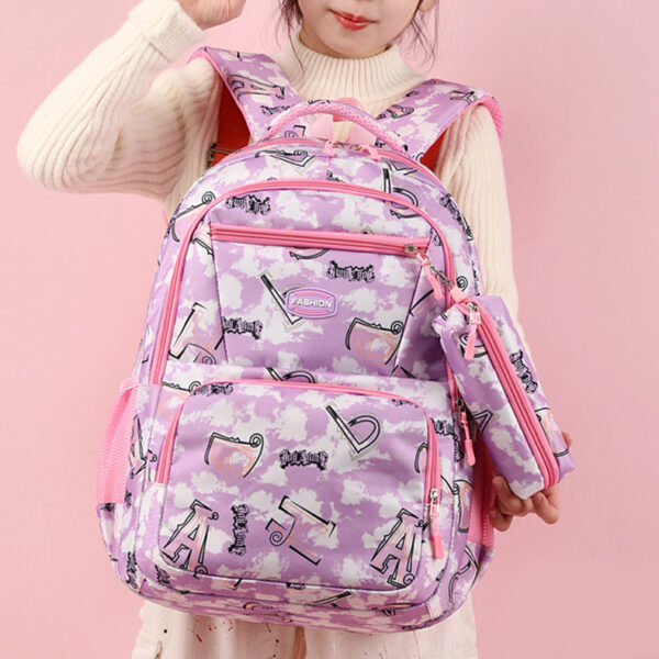 New Letter Print Backpack With Pencil Case Fsahion Sweet Primary School Students Schoolbag For Girls Boys - Image 4