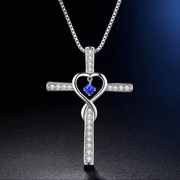 Infinity Love God We Trust Christian Cross Birthstone Crystal Pendant Necklace Colour Gems Zircon Heart Necklace Women Jewelry - Image 3