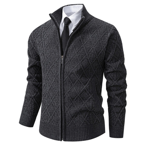 2024 Fall Winter Men Fleece-lined Thickening Stand Collar Sweater Korean Style Casual Zipper Sweater Coat - Image 8