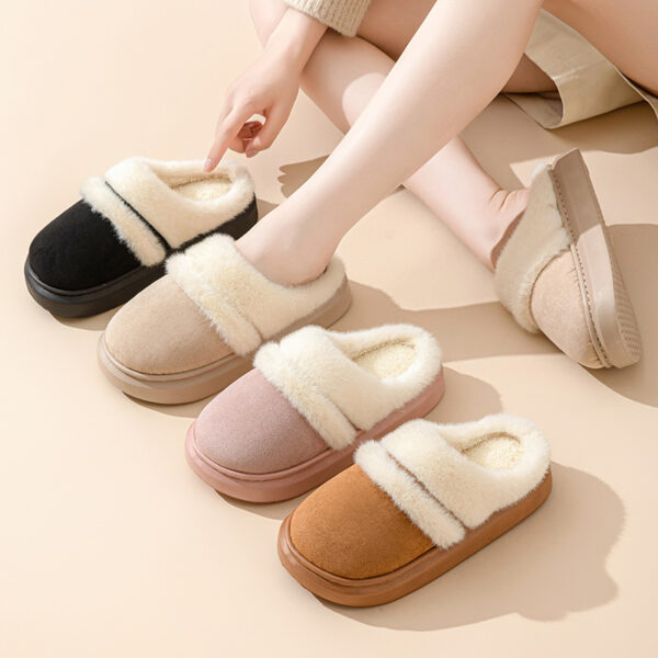 Fashion Warm Cotton Slippers For Women Leisure Thick Bottom Non-slip Plus-velvet House Shoes Winter Bedroom Floor Suede Slipper - Image 6