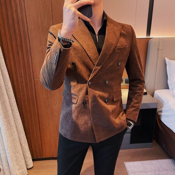 Light Luxury Corduroy Suit Jacket Autumn And Winter Double Breasted Casual