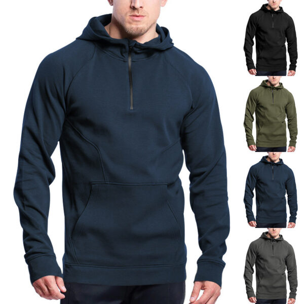 Cross-border Ebay New Long Sleeve Sweater Leisure Pullover Hooded Half Zipper Block Brushed Hoody Men