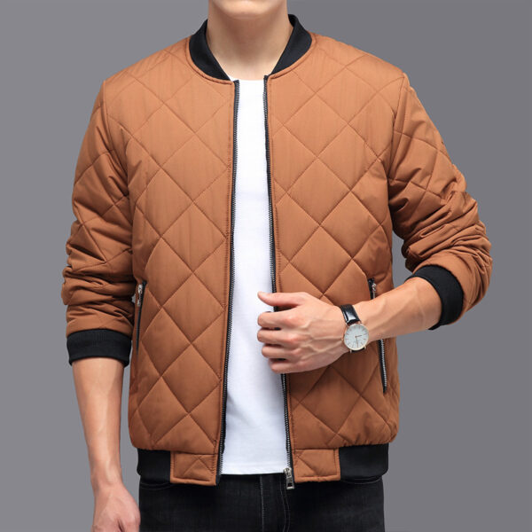 Fashion Rhombic-sewing Design Cotton Coat Winter Warm Thickened Baseball Jacket Casual Solid Color Outwear Clothing For Men - Image 4