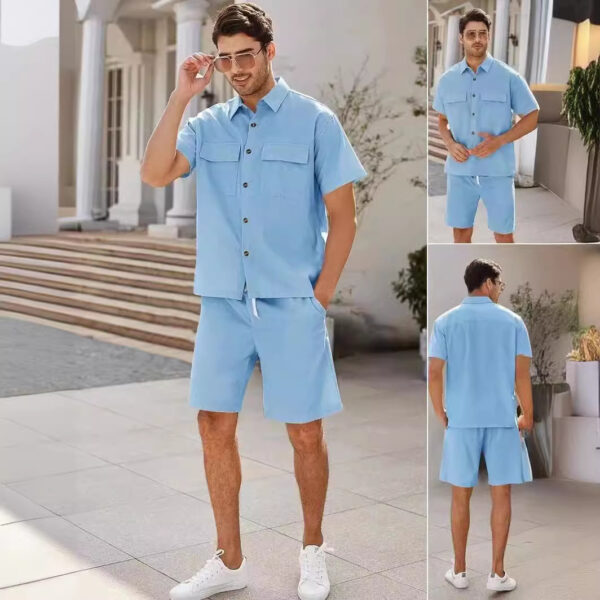 Summer Suits Men Short Sleeve Lapel Pockets Shirt And Drawstring Shorts Sports Fashion Leisure Men's Clothing - Image 10